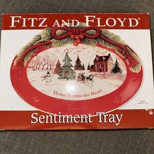 Fitz and Floyd Christmas Sentiment Tray "Home Warms the Heart"